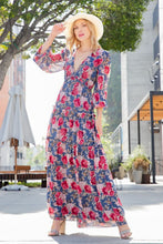 Load image into Gallery viewer, Floral Frill Trill Deep V Maxi Dress
