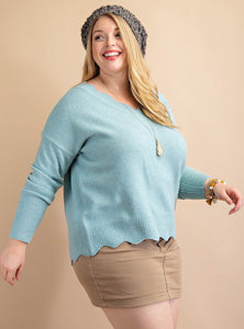 Fingers Crossed Scallop Sweater - Curvy