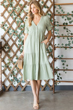 Load image into Gallery viewer, Lilac Breeze Gauze Button Front Midi Dress in Sage
