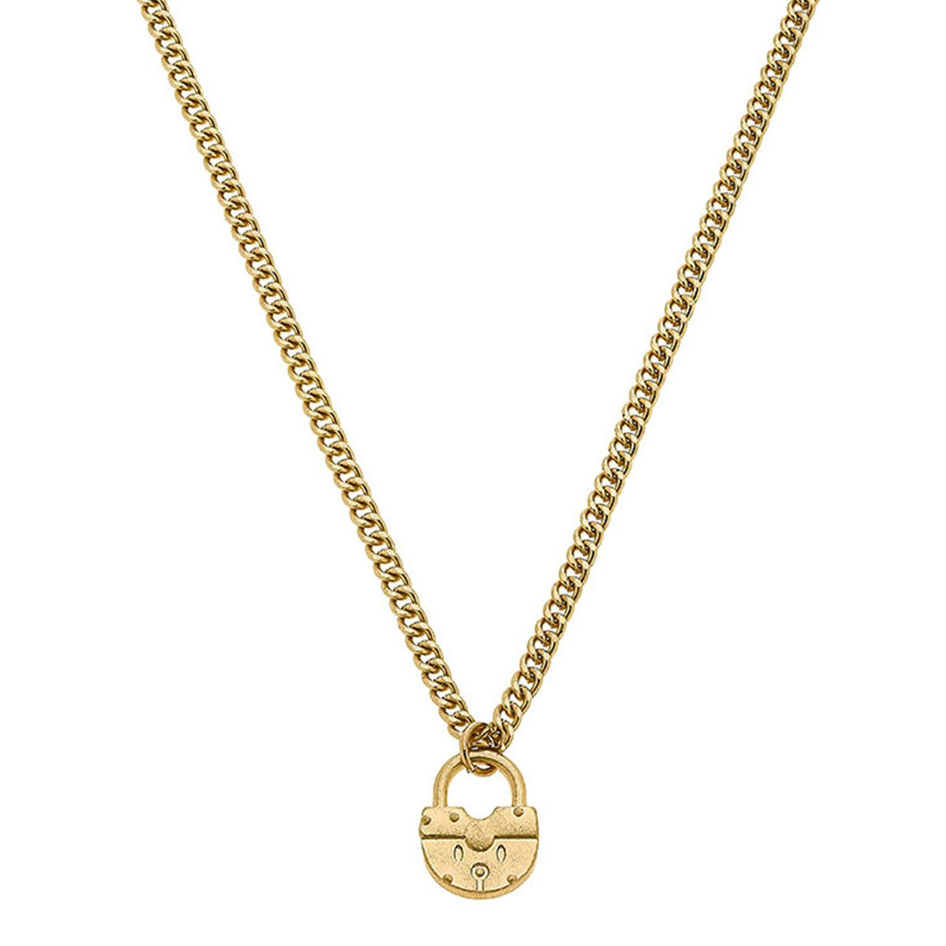 Aspen Padlock Necklace in Worn Gold
