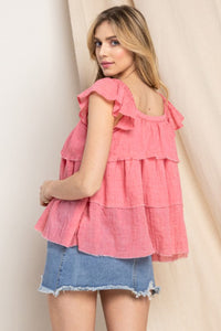 Pink Buttoned Ruffled Top