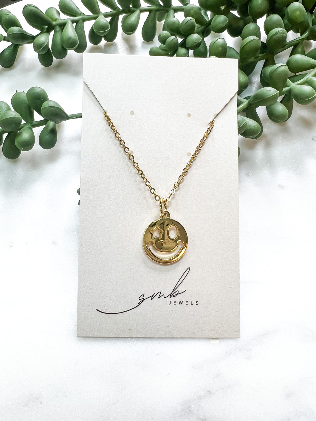 Smiley Wink Gold Necklace