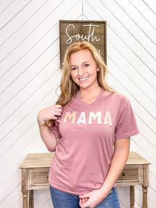 Mama Patches V Neck Graphic Tee