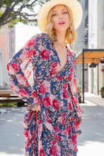 Load image into Gallery viewer, Floral Frill Trill Deep V Maxi Dress
