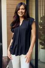 Load image into Gallery viewer, Black Ruffle Shoulder Notched Neck Blouse
