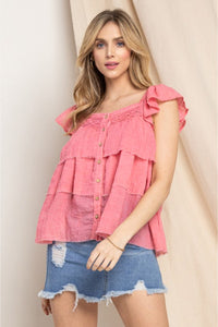 Pink Buttoned Ruffled Top