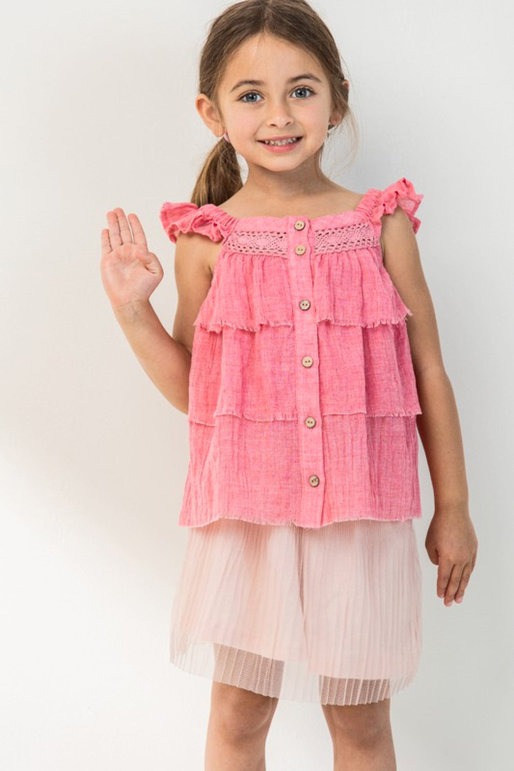 Girl Pink Buttoned Ruffled Top