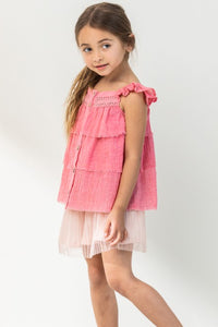 Girl Pink Buttoned Ruffled Top