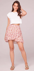 Estelle Pink Faux Floral Wrap Mini Skirt (final sale)